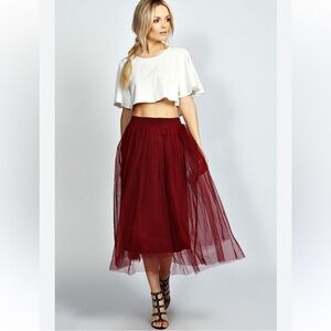 Boohoo Deep Red Tulle A-Line Skirt